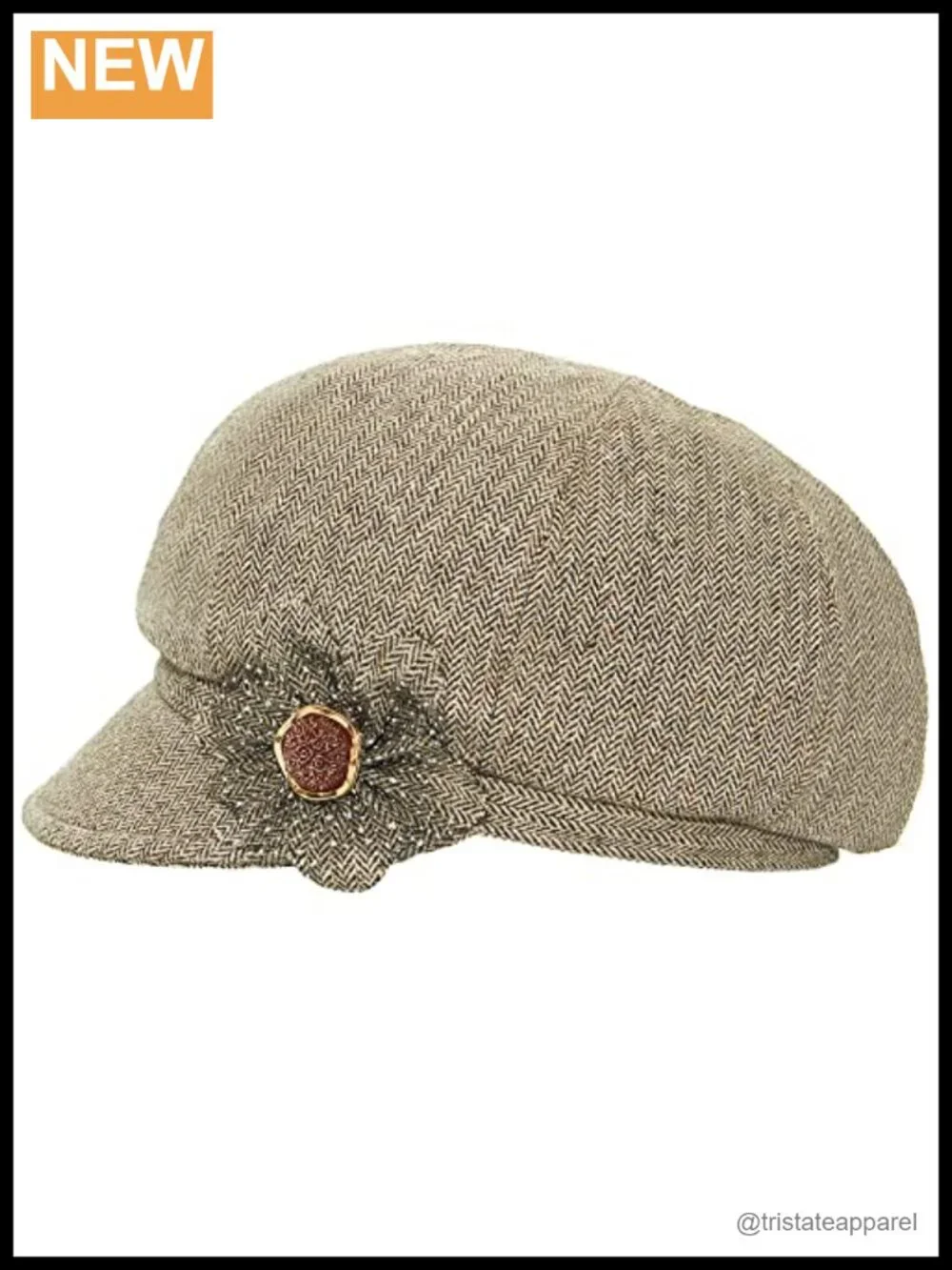 Women Retro Newsboy Cap Hat with Flower Buckle Cotton Linen
